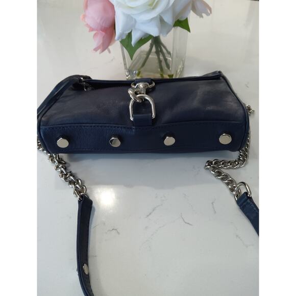 Rebecca Minkoff Navy leather Pebbled Mini M.A.C. Crossbody Silver hardware Regal - Picture 5 of 11